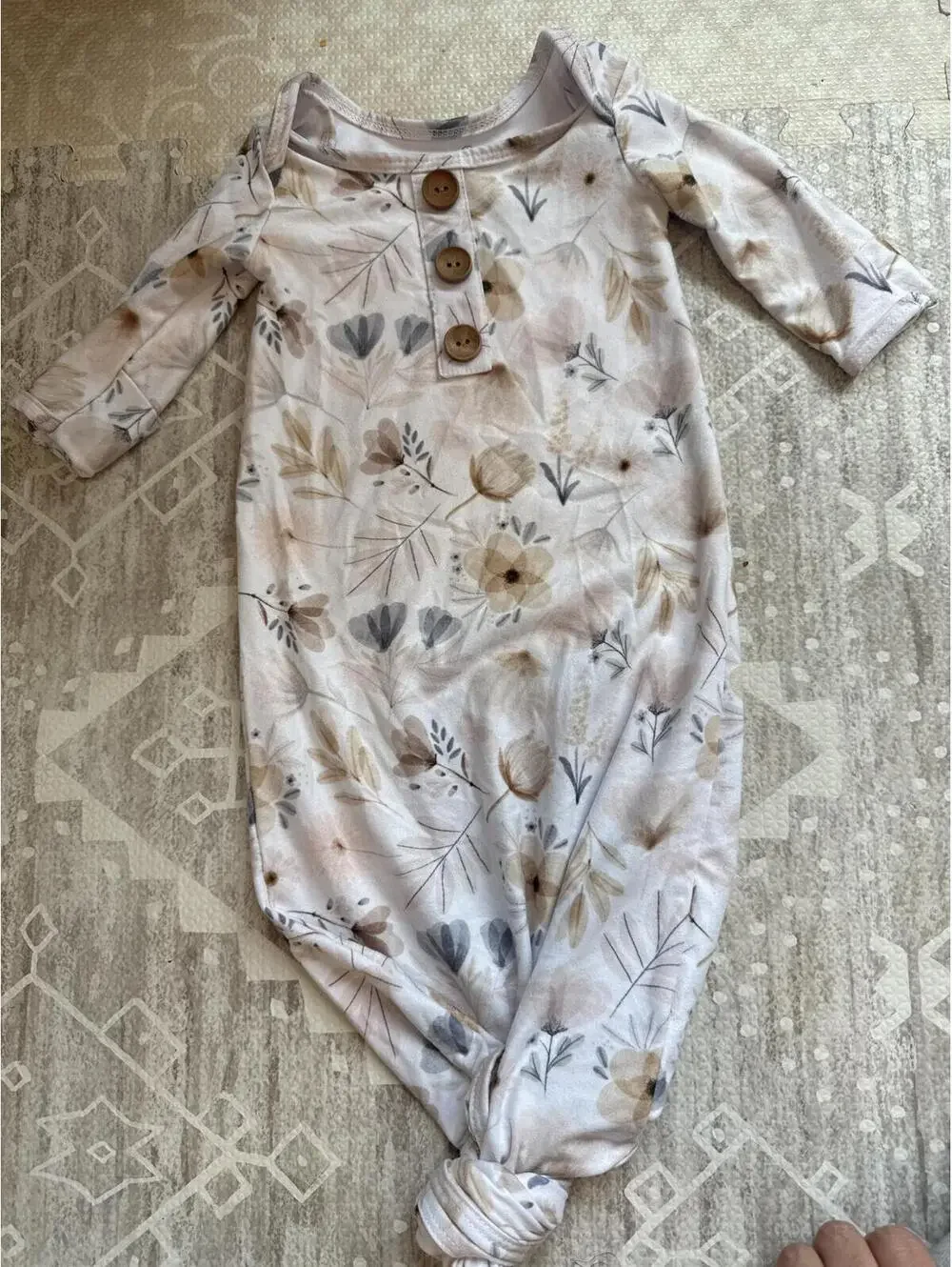 Caden Lane Floral Baby Gown with Wooden Buttons Size 0-3 Months